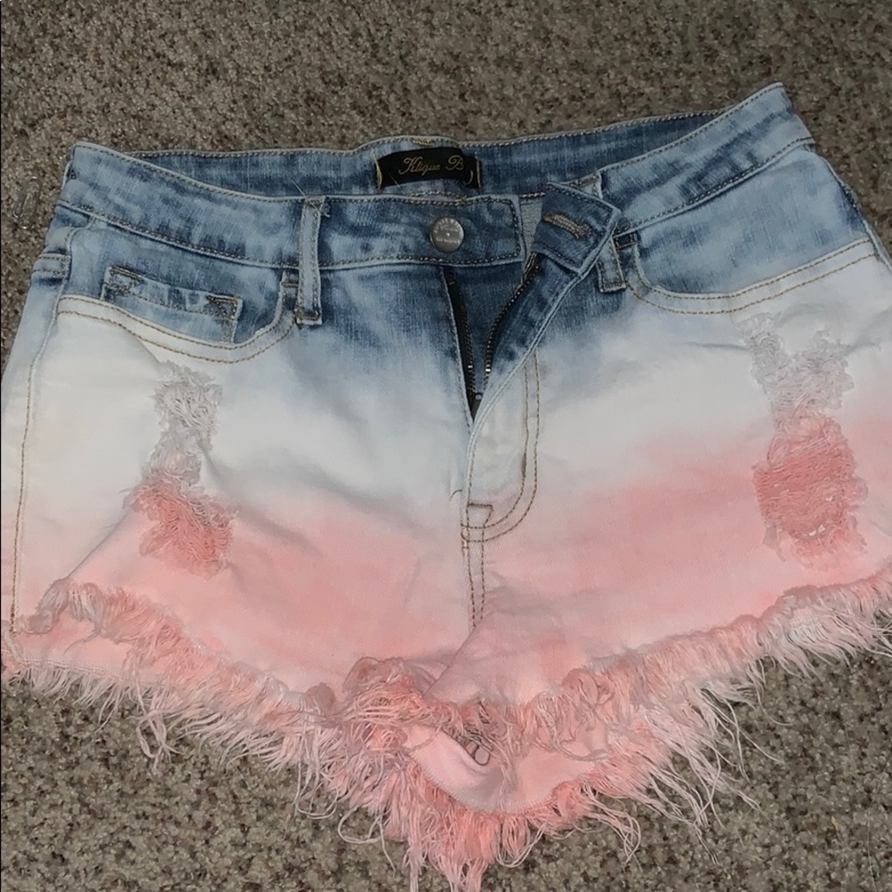High Waisted Distressed Ombré Jean Shorts